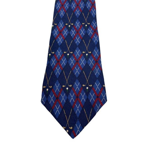 Tommy Hilfiger Other - Tommy Hilfiger Blue & Red Diamond Golf Club Print 100% Silk Mens Tie Necktie